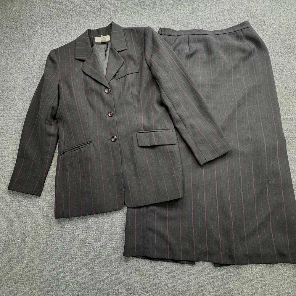 VTG Norton McNaughton Suit Blazer 12 Skirt 14 Black Pinstripe Maxi‎ Y2K Modest